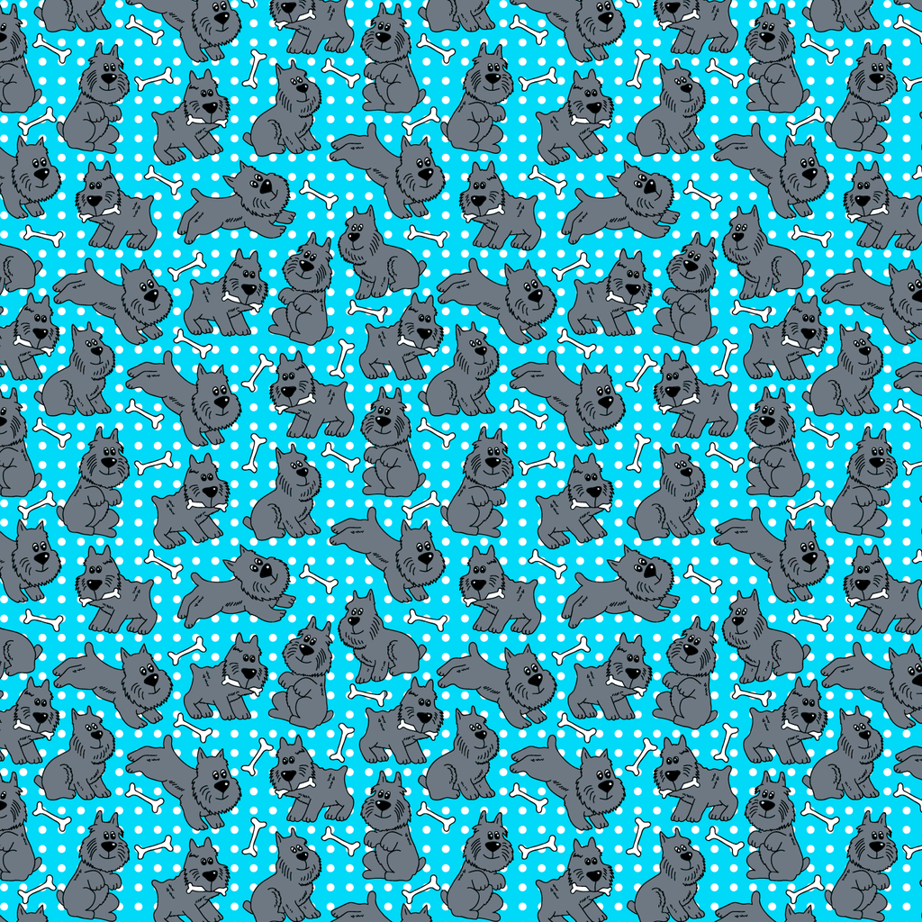 BRUSH ESTAMPADO PERRITO GRIS FONDO TURQUESA