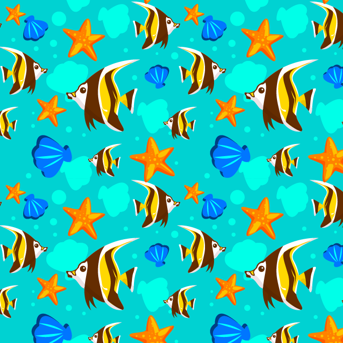 BRUSH ESTAMPADO PECES FONDO TURQUESA