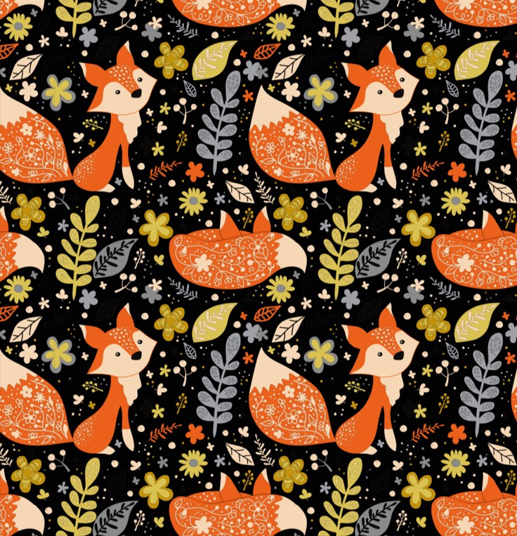 BRUSH ESTAMPADO ZORROS FONDO NEGRO