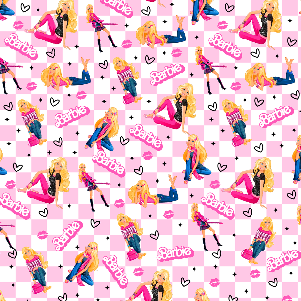 BRUSH ESTAMPADO BARBIE FONDO CUADROS ROSADO & BLANCOS