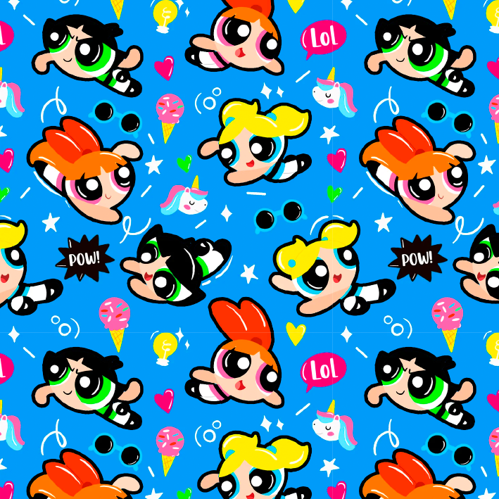 BRUSH ESTAMPADO LAS CHICAS SUPER PODEROSAS FONDO AZUL