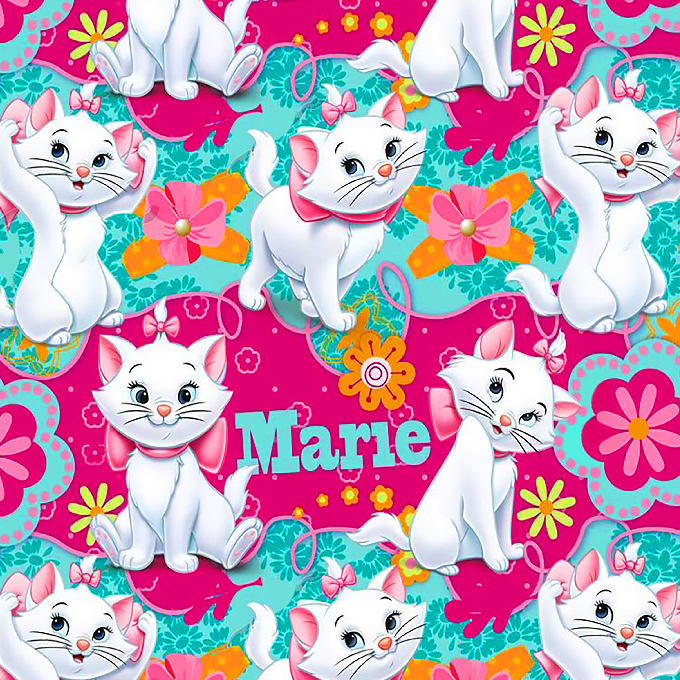 BRUSH ESTAMPADO GATA MARIE FONDO TURQUESA & FUCSIA