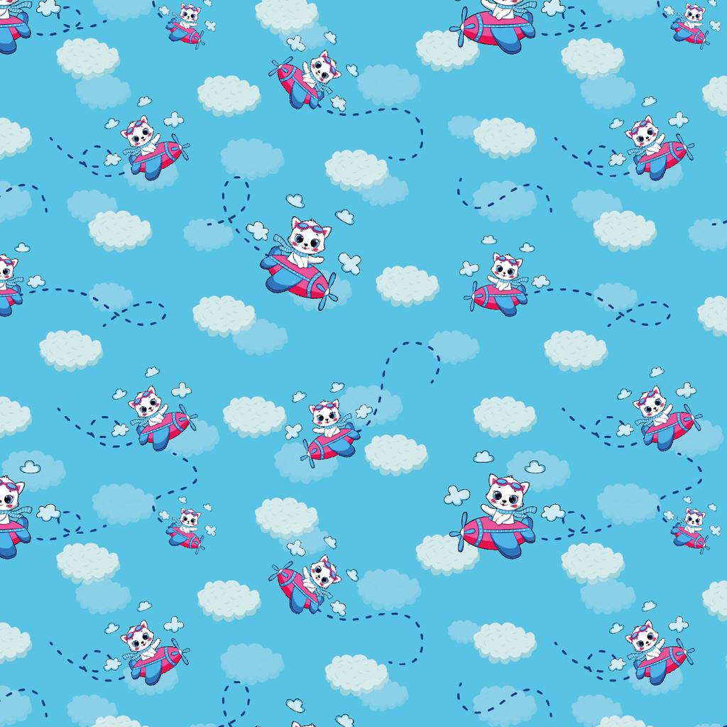 BRUSH ESTAMPADO GATITA EN AVION FONDO CIELO