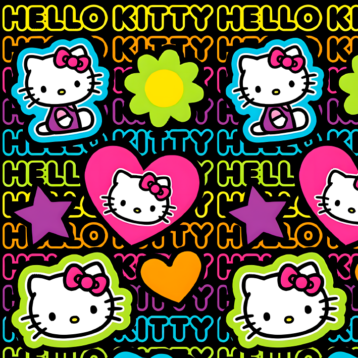 BRUSH ESTAMPADO HELLO KITTY FONDO NEGRO CON LETRAS DE COLORES
