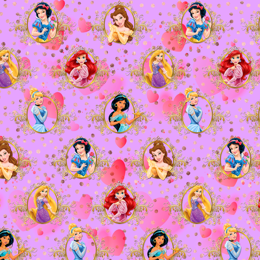 BRUSH ESTAMPADO PRINCESAS DISNEY CON CORAZONES FONDO FUCSIA