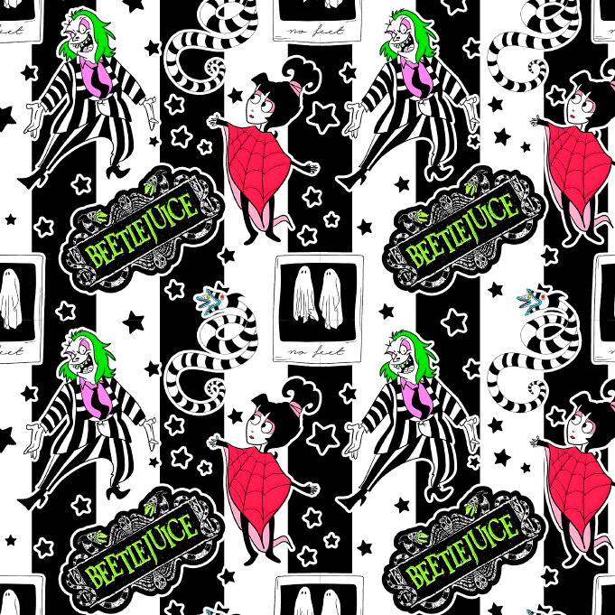 BRUSH ESTAMPADO BEETLEJUICE CARICATURA FONDO BLANCO