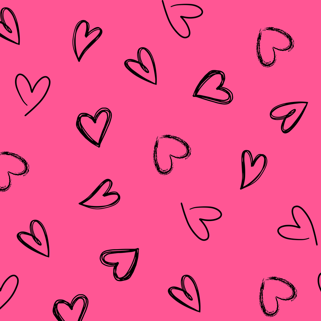 SATIN ESTAMPADO CORAZONES NEGROS FONDO FUCSIA