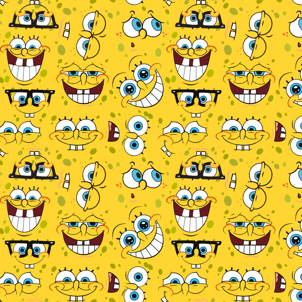 SATIN ESTAMPADO BOB ESPONJA CARAS FONDO AMARILLO