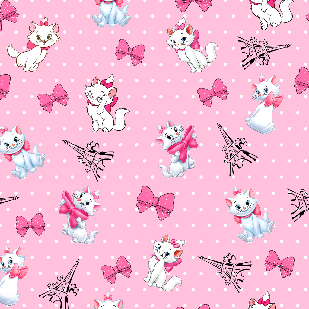 SATIN ESTAMPADO GATA MARIE FONDO ROSADO