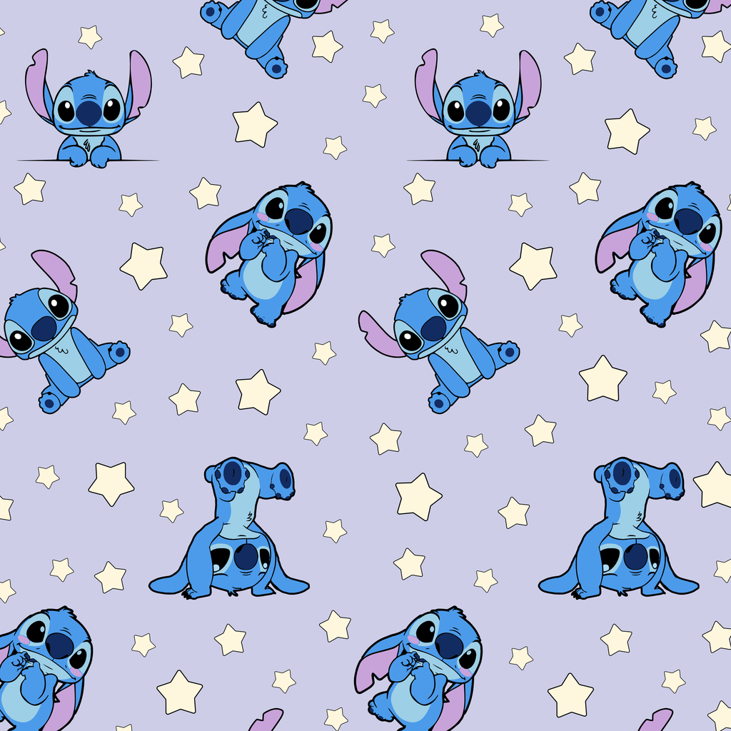 SATIN ESTAMPADO STITCH FONDO LILA