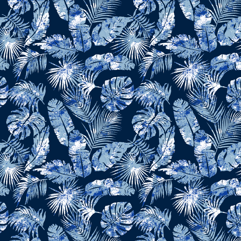 BRUSH ESTAMPADO HOJAS MANCHAS AZULES FONDO PETROLEO