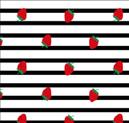 BRUSH ESTAMPADO FRESAS FONDO LINEAS BLANCAS & NEGRAS