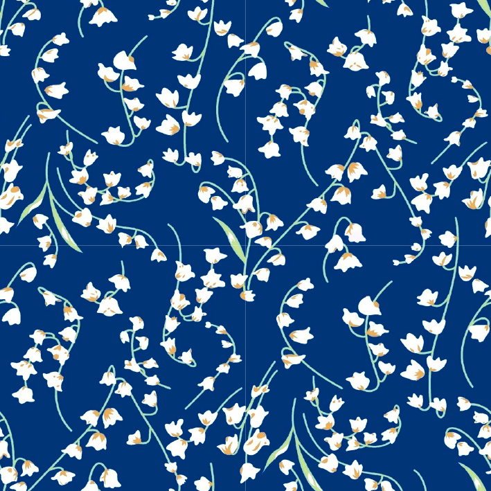 BRUSH ESTAMPADO FLORES BLANCAS CON AMARILLO FONDO AZUL