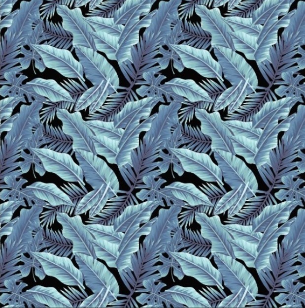 BRUSH ESTAMPADO HOJAS AZULADAS FONDO NEGRO