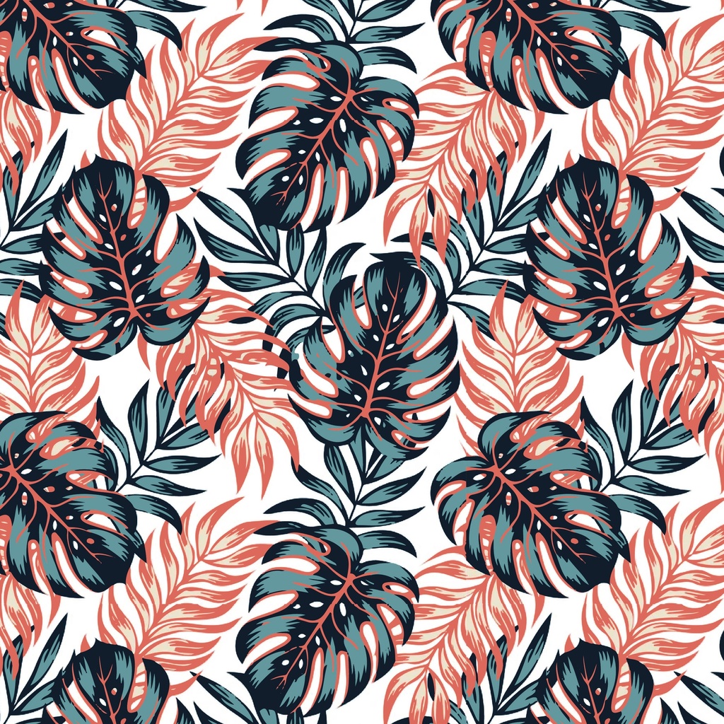 BRUSH ESTAMPADO HOJAS VERDES & NARANJAS FONDO BLANCO