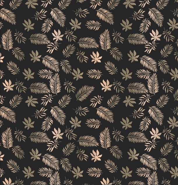 BRUSH ESTAMPADO HOJAS & PLUMAS DORADAS FONDO NEGRO