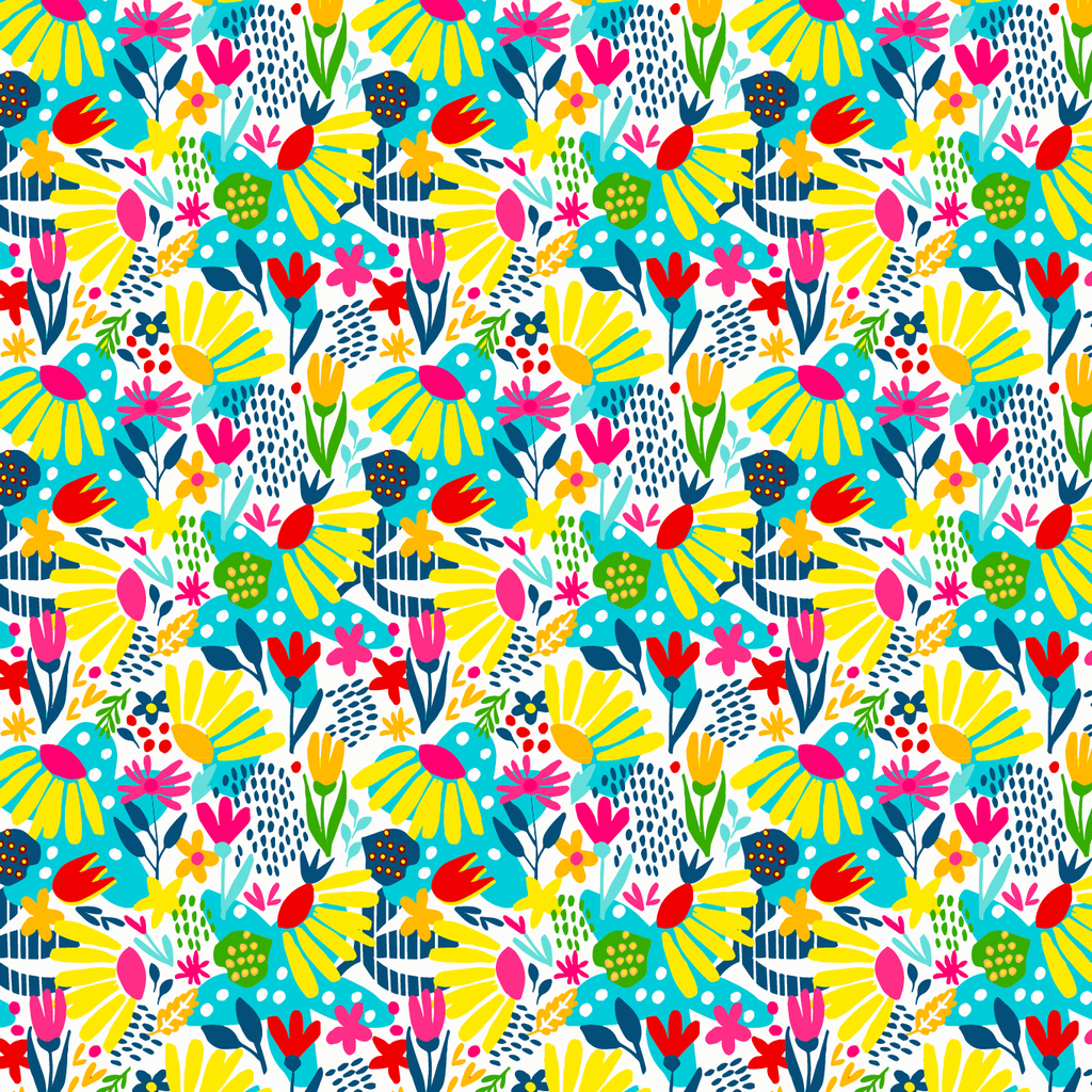 BRUSH ESTAMPADO SILUETA FLORES DE COLORES FONDO BLANCO