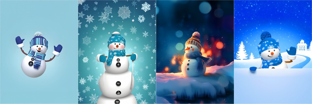 BRUSH ESTAMPADO FRENTES NAVIDEÑOS MUÑECOS DE NIEVE X4