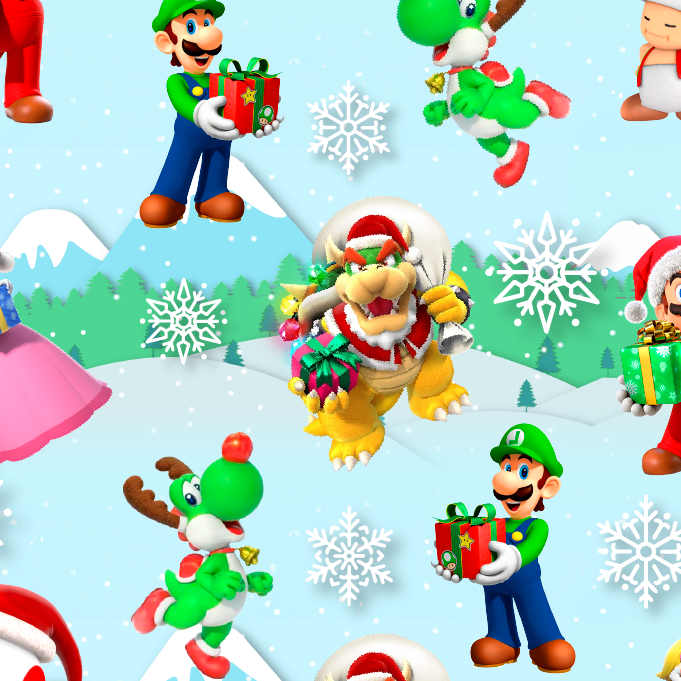 BRUSH ESTAMPADO NAVIDEÑO MARIO BROS FONDO PAISAJE NEVADO