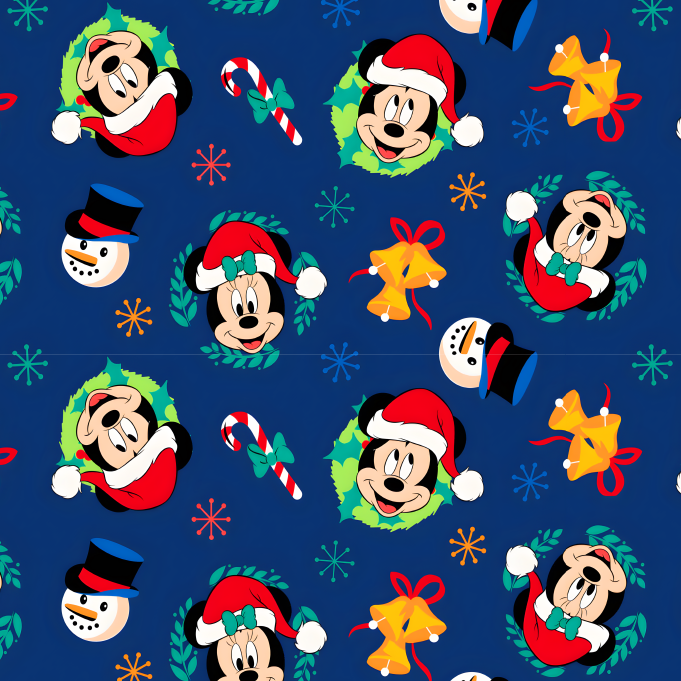 BRUSH ESTAMPADO NAVIDEÑO MICKEY & MINIE MOUSE FONDO AZUL & CORONAS