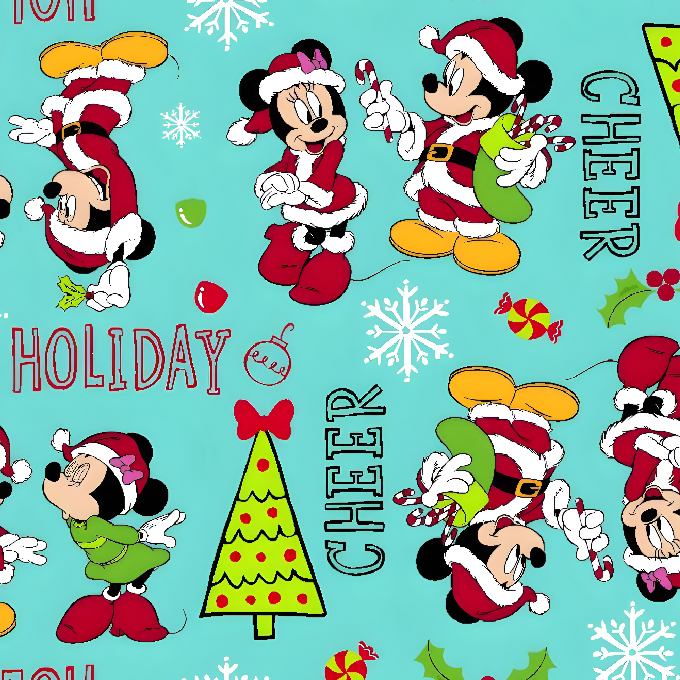BRUSH ESTAMPADO NAVIDEÑO MICKEY & MINNIE MOUSE FONDO VERDE AGUA