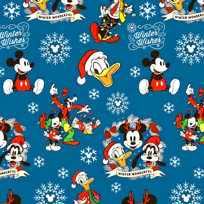 BRUSH ESTAMPADO MICKEY Y SUS AMIGOS NAVIDAD FONDO AZUL