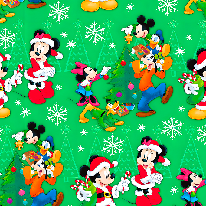 BRUSH ESTAMPADO MICKEY Y SUS AMIGOS NAVIDAD FONDO VERDE