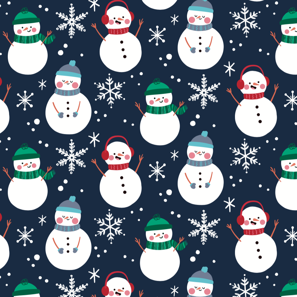 BRUSH ESTAMPADO NAVIDEÑO MUÑECOS DE NIEVE FONDO AZUL