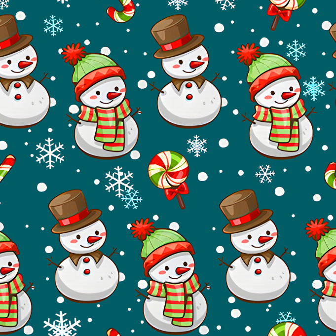 BRUSH ESTAMPADO NAVIDEÑO MUÑECOS DE NIEVE FONDO VERDE