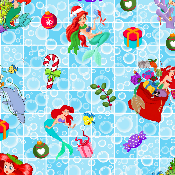 BRUSH ESTAMPADO NAVIDEÑO DISNEY LA SIRENITA FONDO CUADROS