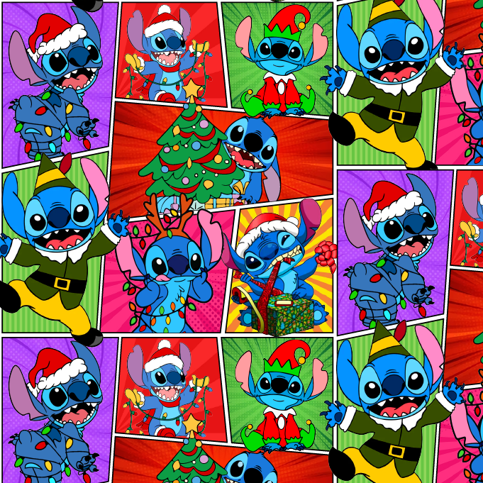 BRUSH ESTAMPADO NAVIDEÑO STITCH FONDO CUADRO COLORES