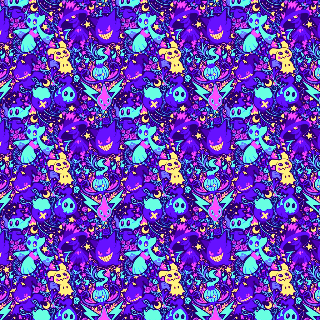 BRUSH ESTAMPADO POKEMON TIPO FANTASMA FONDO MORADO