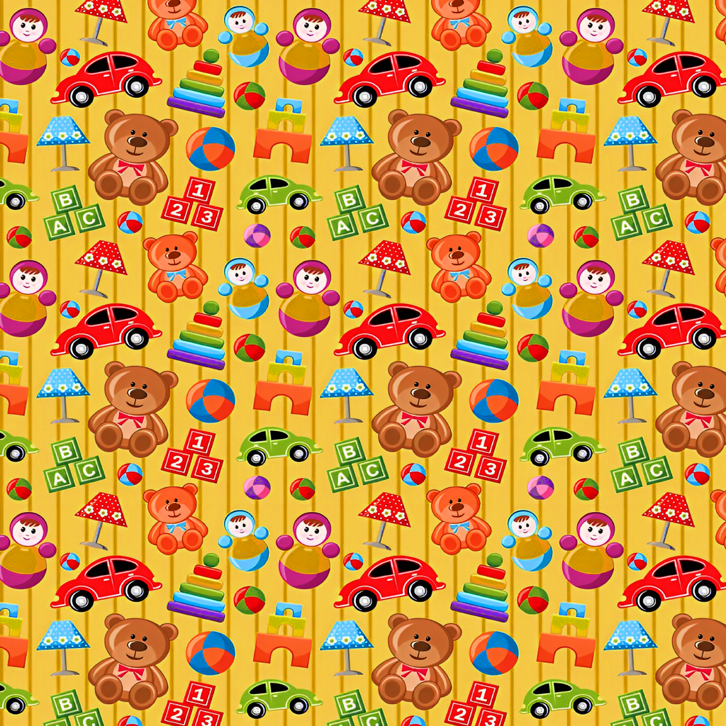 BRUSH ESTAMPADO JUGUETES INFANTILES FONDO NARANJA