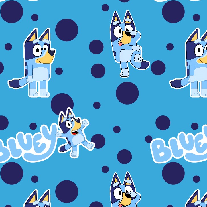 BRUSH ESTAMPADO BLUEY FONDO CELESTE CON PUNTOS
