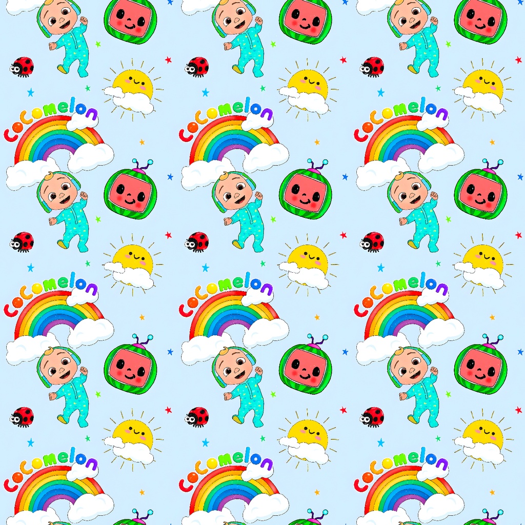 BRUSH ESTAMPADO COCOMELON CON ARCOIRIS FONDO CELESTE