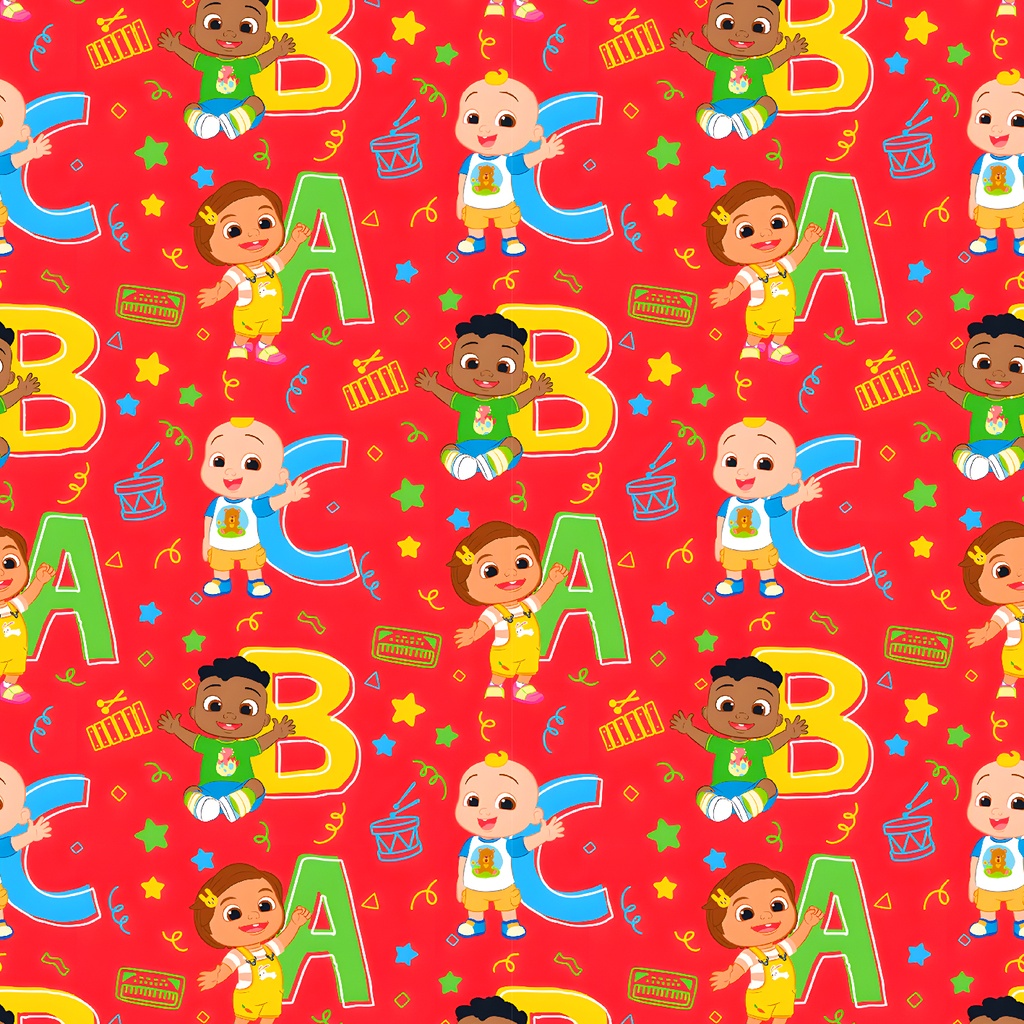 BRUSH ESTAMPADO COCOMELON Y SUS AMIGOS FONDO ROJO