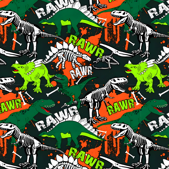 BRUSH ESTAMPADO DINOSAURIOS MANCHAS NARANJAS Y VERDE