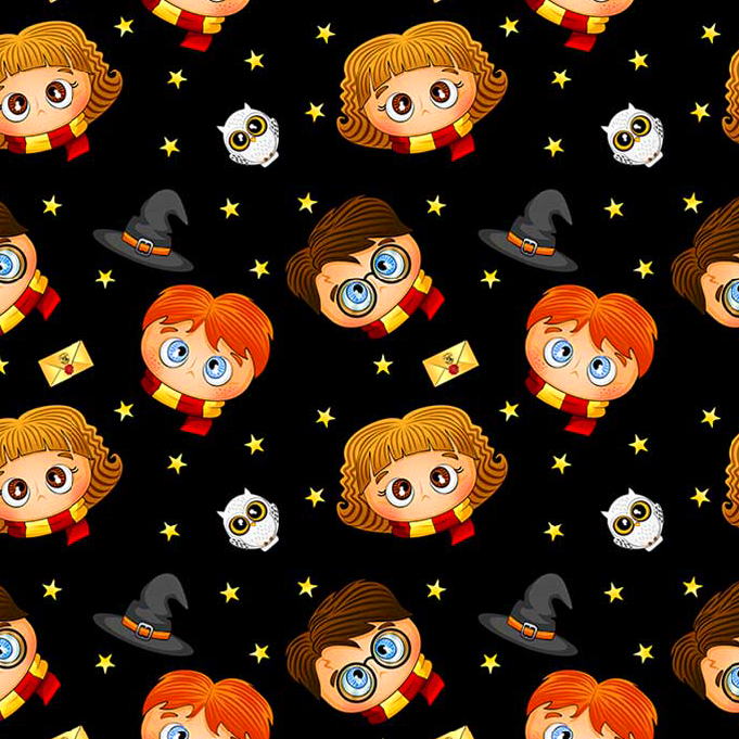 BRUSH ESTAMPADO CARAS HARRY POTTER FONDO NEGRO