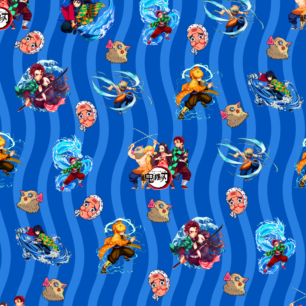 BRUSH ESTAMPADO KIMETSU NO YAIBA FONDO AZUL