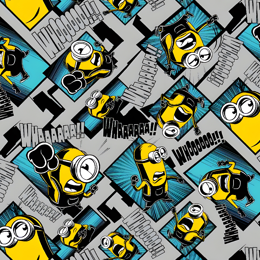 BRUSH ESTAMPADO MINIONS ESTILO COMIC FONDO GRIS