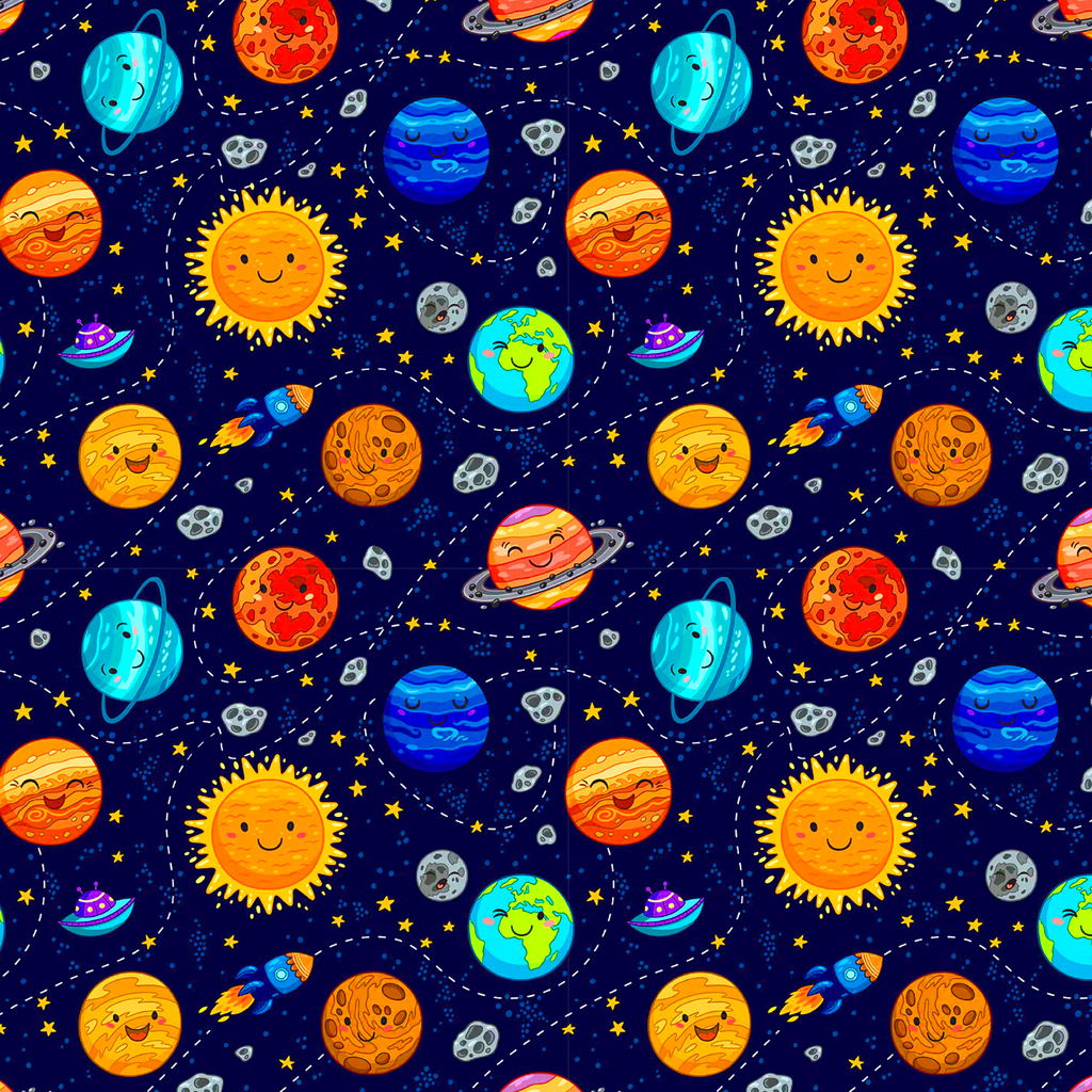 BRUSH ESTAMPADO SISTEMA SOLAR FONDO AZUL