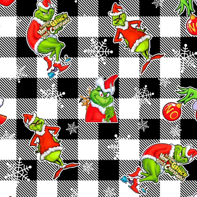 BRUSH ESTAMPADO GRINCH CUADROS BLANCO CON NEGRO