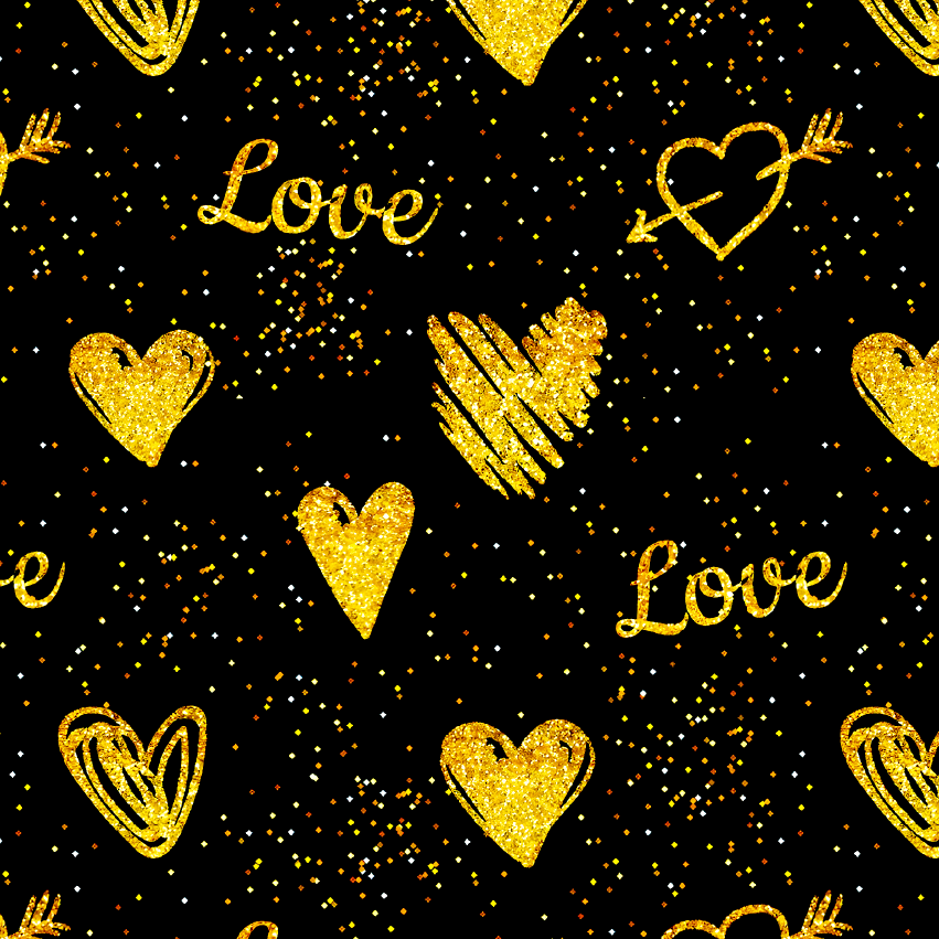 SATIN ESTAMPADO SAN VALENTIN DORADO FONDO NEGRO