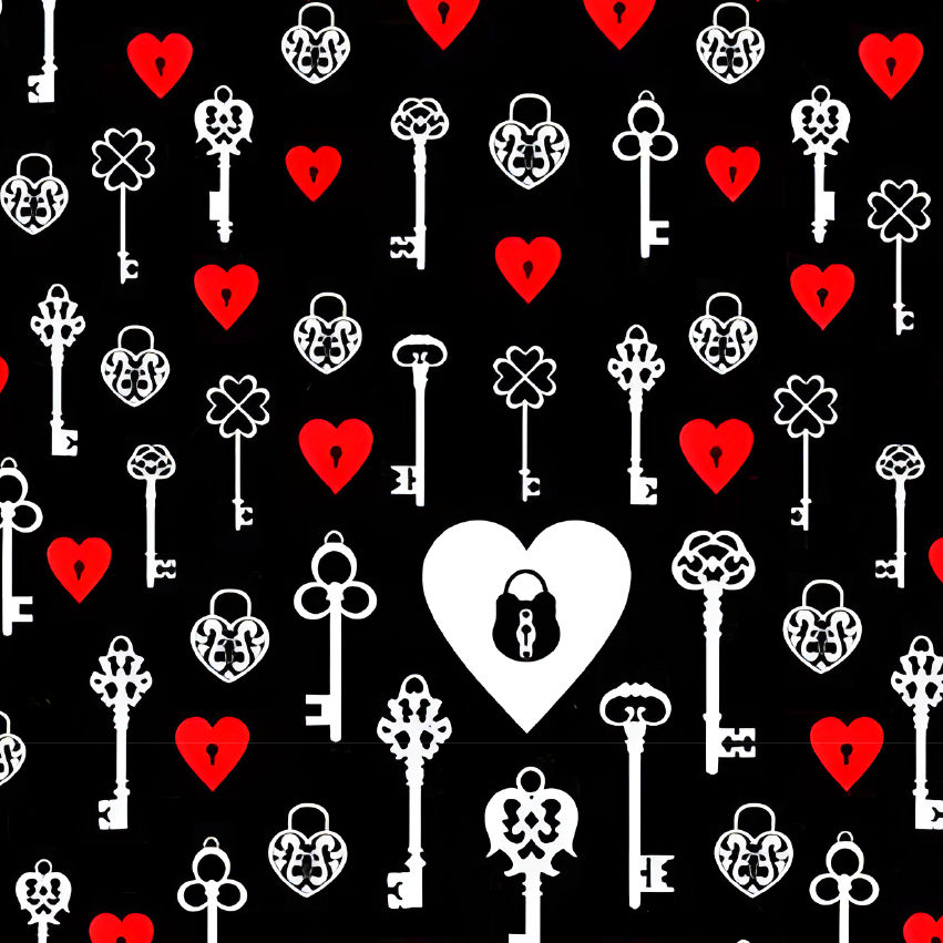 SATIN ESTAMPADO SAN VALENTIN CORAZONES & LLAVES