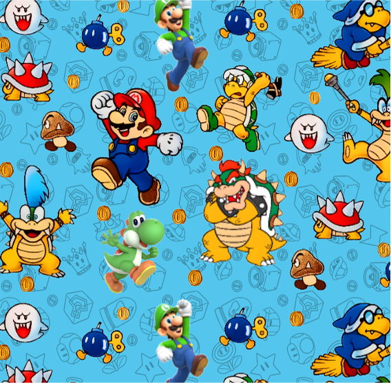 BRUSH ESTAMPADO MARIO BROS & KOOPALINES FONDO CELESTE