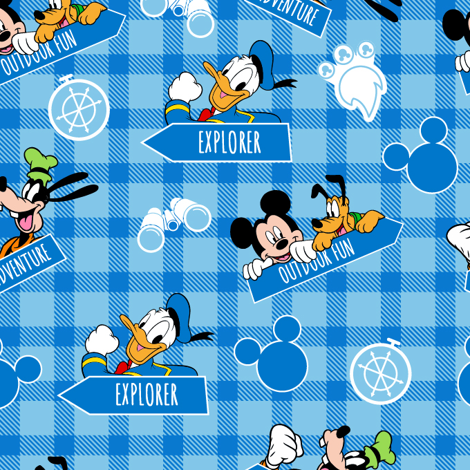 BRUSH ESTAMPADO MICKEY MOUSE & COMPAÑÍA FONDO CUADROS AZULES