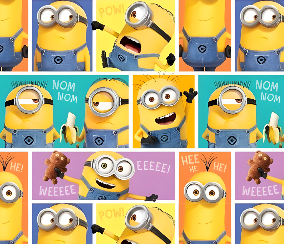 BRUSH ESTAMPADO MINIONS FONDO CUADROS DE COLORES