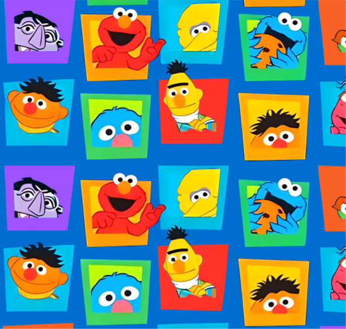 BRUSH ESTAMPADO PLAZA SESAMO CUADROS FONDO FONDO AZUL