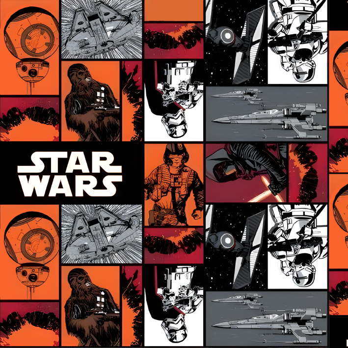 BRUSH ESTAMPADO STAR WARS FONDO CUADROS NARANJA & GRIS