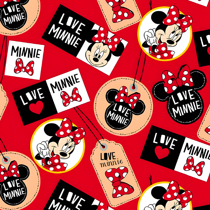 BRUSH ESTAMPADO MINNIE 6 ETIQUETAS FONDO ROJO